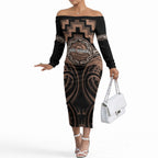Aotearoa Kati Mamoe Personalised Off The Shoulder Long Sleeve Dress Maori Iwi Poutama Puhoro Tattoo