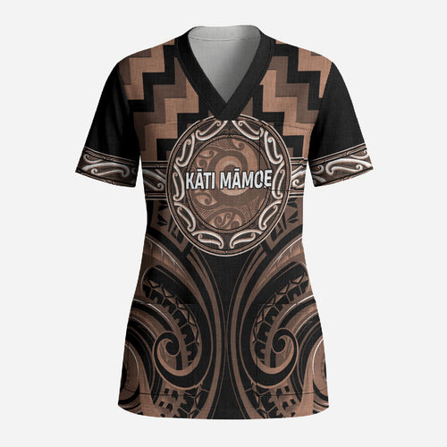 Aotearoa Kati Mamoe Personalised Scrub Top Maori Iwi Poutama Puhoro Tattoo