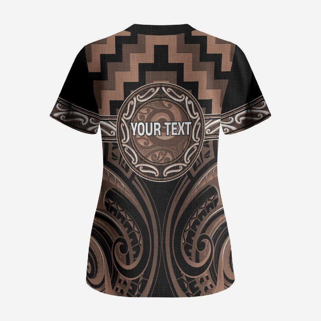 Aotearoa Kati Mamoe Personalised Scrub Top Maori Iwi Poutama Puhoro Tattoo