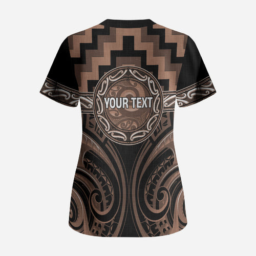 Aotearoa Kati Mamoe Personalised Scrub Top Maori Iwi Poutama Puhoro Tattoo