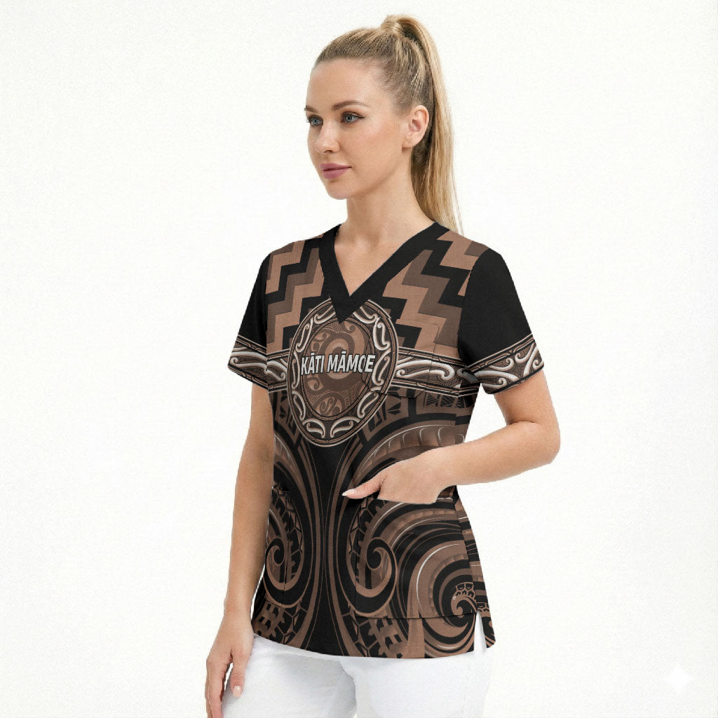 Aotearoa Kati Mamoe Personalised Scrub Top Maori Iwi Poutama Puhoro Tattoo