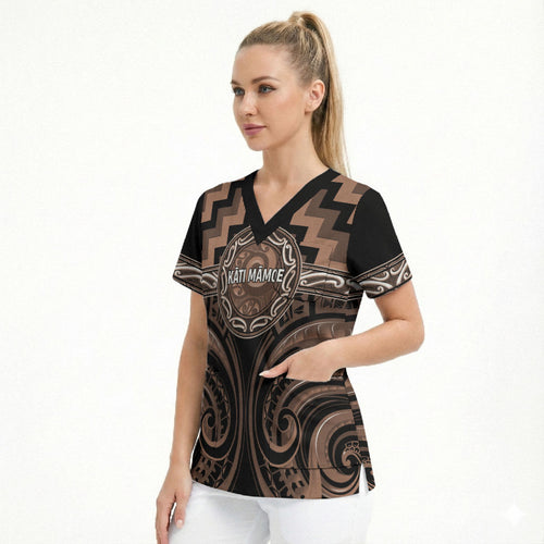 Aotearoa Kati Mamoe Personalised Scrub Top Maori Iwi Poutama Puhoro Tattoo