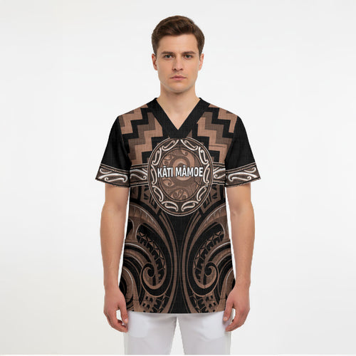 Aotearoa Kati Mamoe Personalised Scrub Top Maori Iwi Poutama Puhoro Tattoo