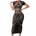 Aotearoa Kati Mamoe Personalised Short Sleeve Bodycon Dress Maori Iwi Poutama Puhoro Tattoo