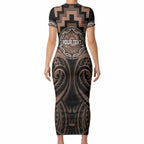Aotearoa Kati Mamoe Personalised Short Sleeve Bodycon Dress Maori Iwi Poutama Puhoro Tattoo