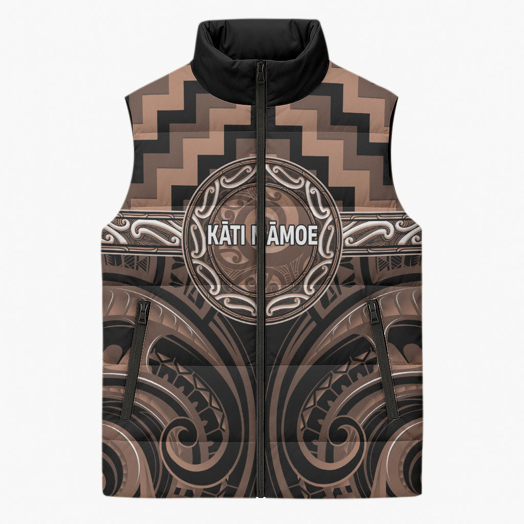 Aotearoa Kati Mamoe Personalised Sleeveless Puffer Jacket Maori Iwi Poutama Puhoro Tattoo