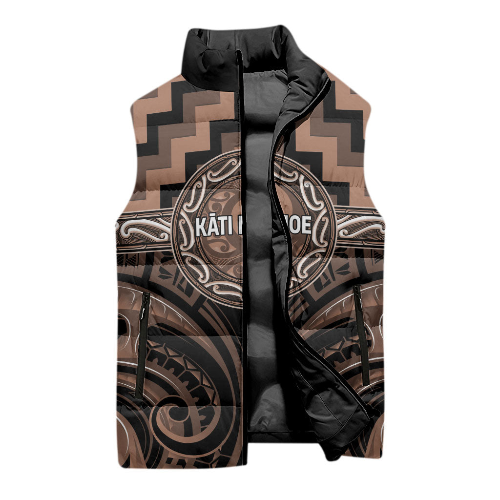 Aotearoa Kati Mamoe Personalised Sleeveless Puffer Jacket Maori Iwi Poutama Puhoro Tattoo