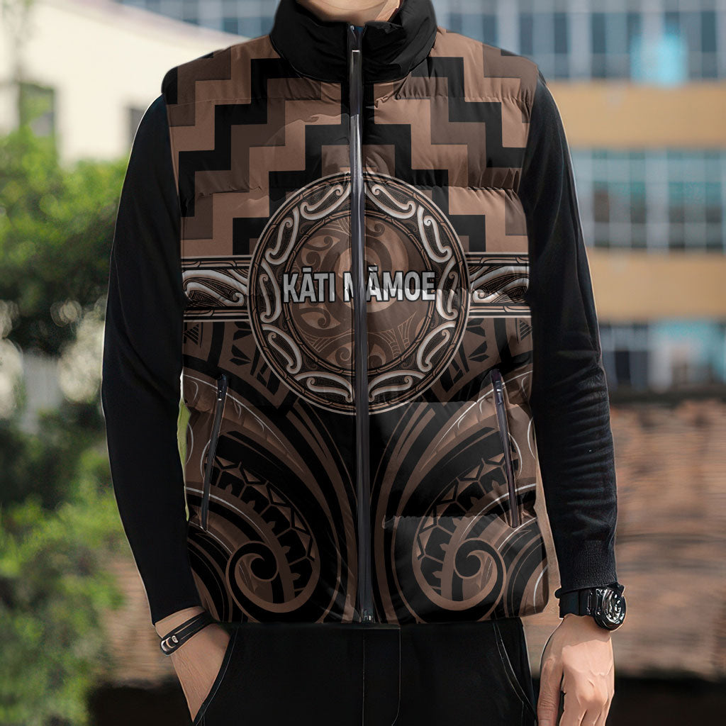 Aotearoa Kati Mamoe Personalised Sleeveless Puffer Jacket Maori Iwi Poutama Puhoro Tattoo