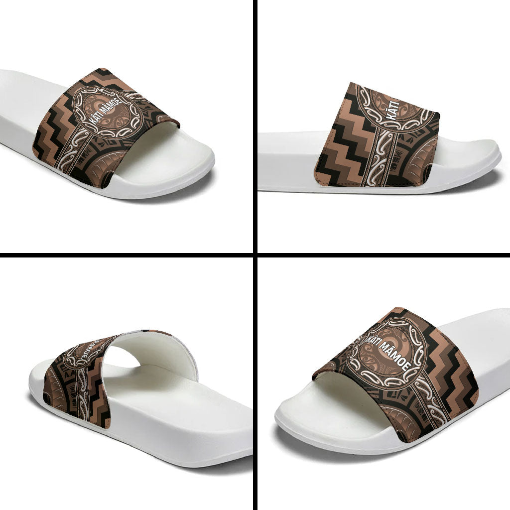 Aotearoa Kati Mamoe Slide Sandals Maori Iwi Poutama Puhoro Tattoo