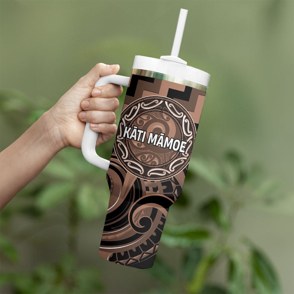 Aotearoa Kati Mamoe Personalised Tumbler With Handle Maori Iwi Poutama Puhoro Tattoo