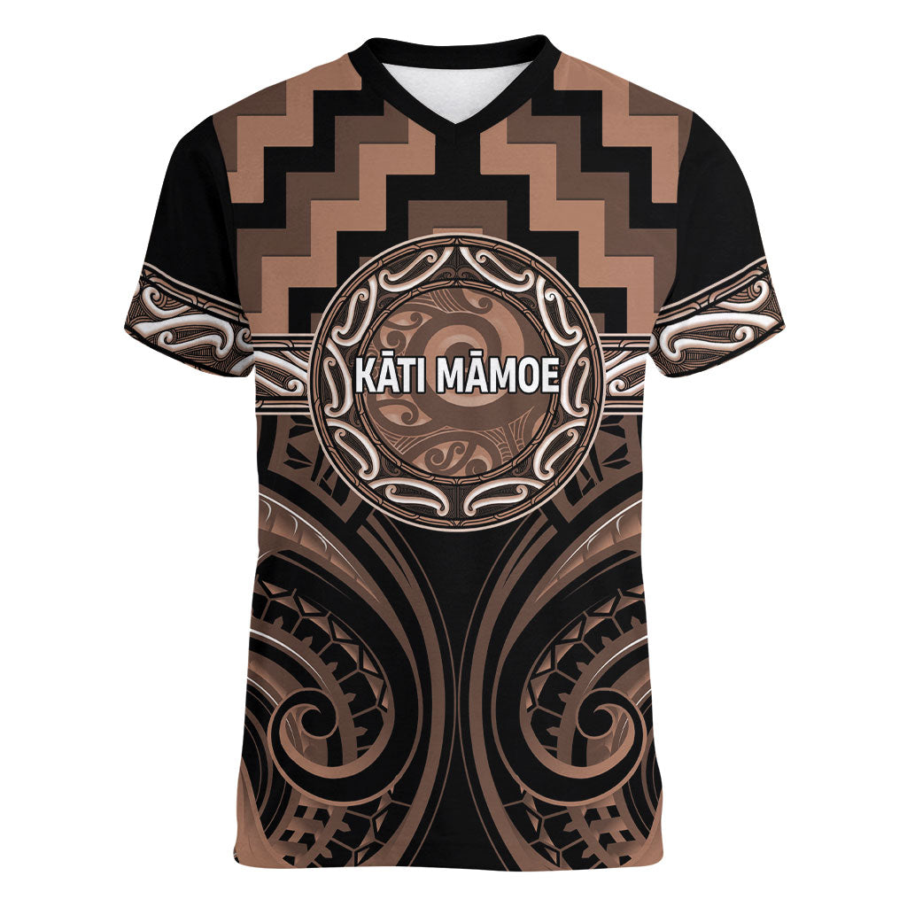 Aotearoa Kati Mamoe Personalised Women V-Neck T-Shirt Maori Iwi Poutama Puhoro Tattoo