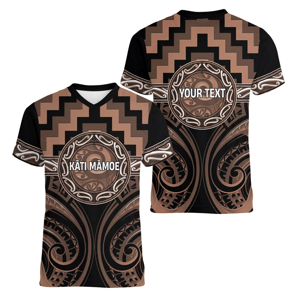 Aotearoa Kati Mamoe Personalised Women V-Neck T-Shirt Maori Iwi Poutama Puhoro Tattoo