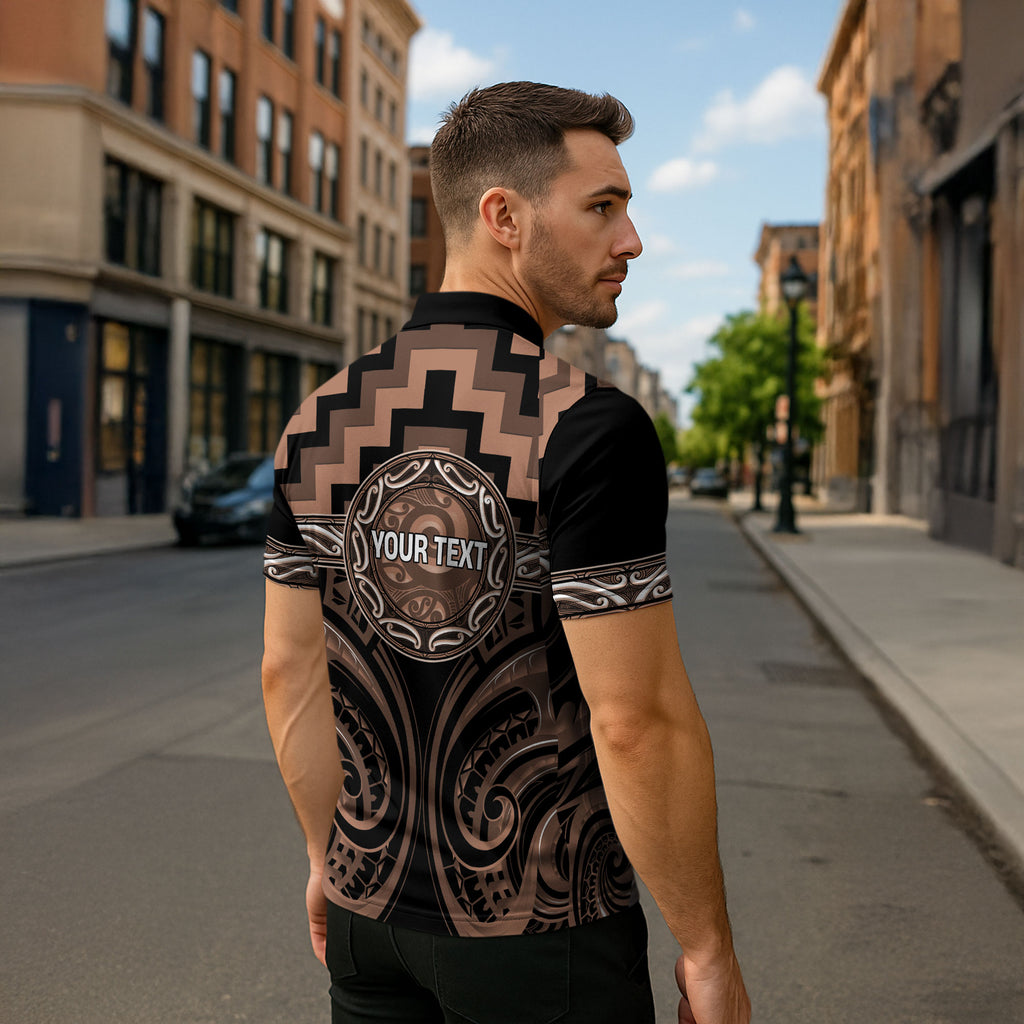 Aotearoa Kati Mamoe Personalised Zipper Polo Shirt Maori Iwi Poutama Puhoro Tattoo