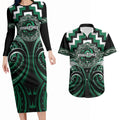 Aotearoa Whakatohea Personalised Couples Matching Long Sleeve Bodycon Dress and Hawaiian Shirt Maori Iwi Poutama Puhoro Tattoo