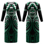 Aotearoa Whakatohea Personalised Couples Matching Long Sleeve Bodycon Dress and Hawaiian Shirt Maori Iwi Poutama Puhoro Tattoo