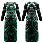 Aotearoa Whakatohea Personalised Couples Matching Long Sleeve Bodycon Dress and Long Sleeve Button Shirt Maori Iwi Poutama Puhoro Tattoo