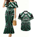 Aotearoa Whakatohea Personalised Couples Matching Mermaid Dress and Hawaiian Shirt Maori Iwi Poutama Puhoro Tattoo