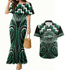 Aotearoa Whakatohea Personalised Couples Matching Mermaid Dress and Hawaiian Shirt Maori Iwi Poutama Puhoro Tattoo