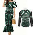 Aotearoa Whakatohea Personalised Couples Matching Mermaid Dress and Long Sleeve Button Shirt Maori Iwi Poutama Puhoro Tattoo