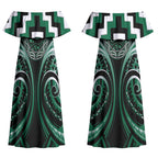 Aotearoa Whakatohea Personalised Couples Matching Off Shoulder Maxi Dress and Hawaiian Shirt Maori Iwi Poutama Puhoro Tattoo