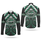 Aotearoa Whakatohea Personalised Couples Matching Off Shoulder Maxi Dress and Long Sleeve Button Shirt Maori Iwi Poutama Puhoro Tattoo