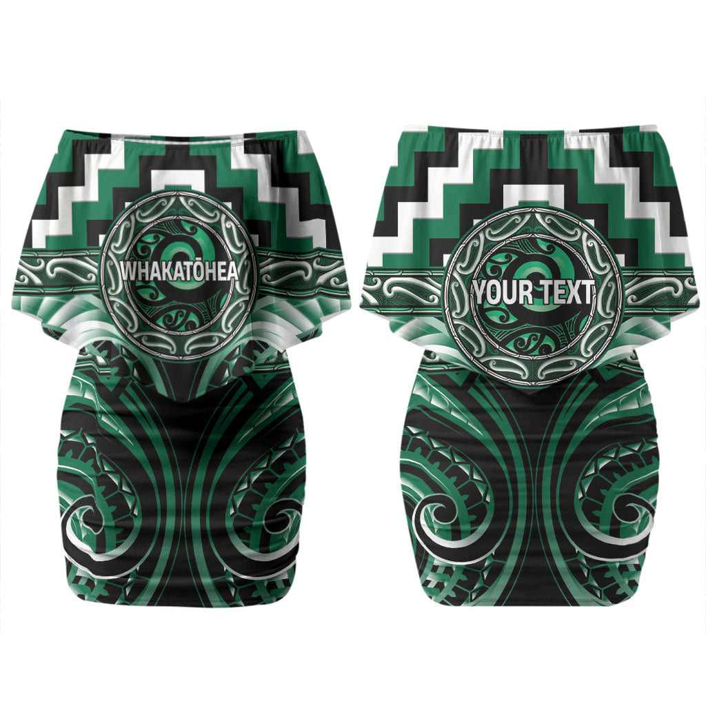 Aotearoa Whakatohea Personalised Couples Matching Off Shoulder Short Dress and Hawaiian Shirt Maori Iwi Poutama Puhoro Tattoo
