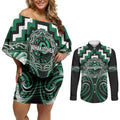 Aotearoa Whakatohea Personalised Couples Matching Off Shoulder Short Dress and Long Sleeve Button Shirt Maori Iwi Poutama Puhoro Tattoo