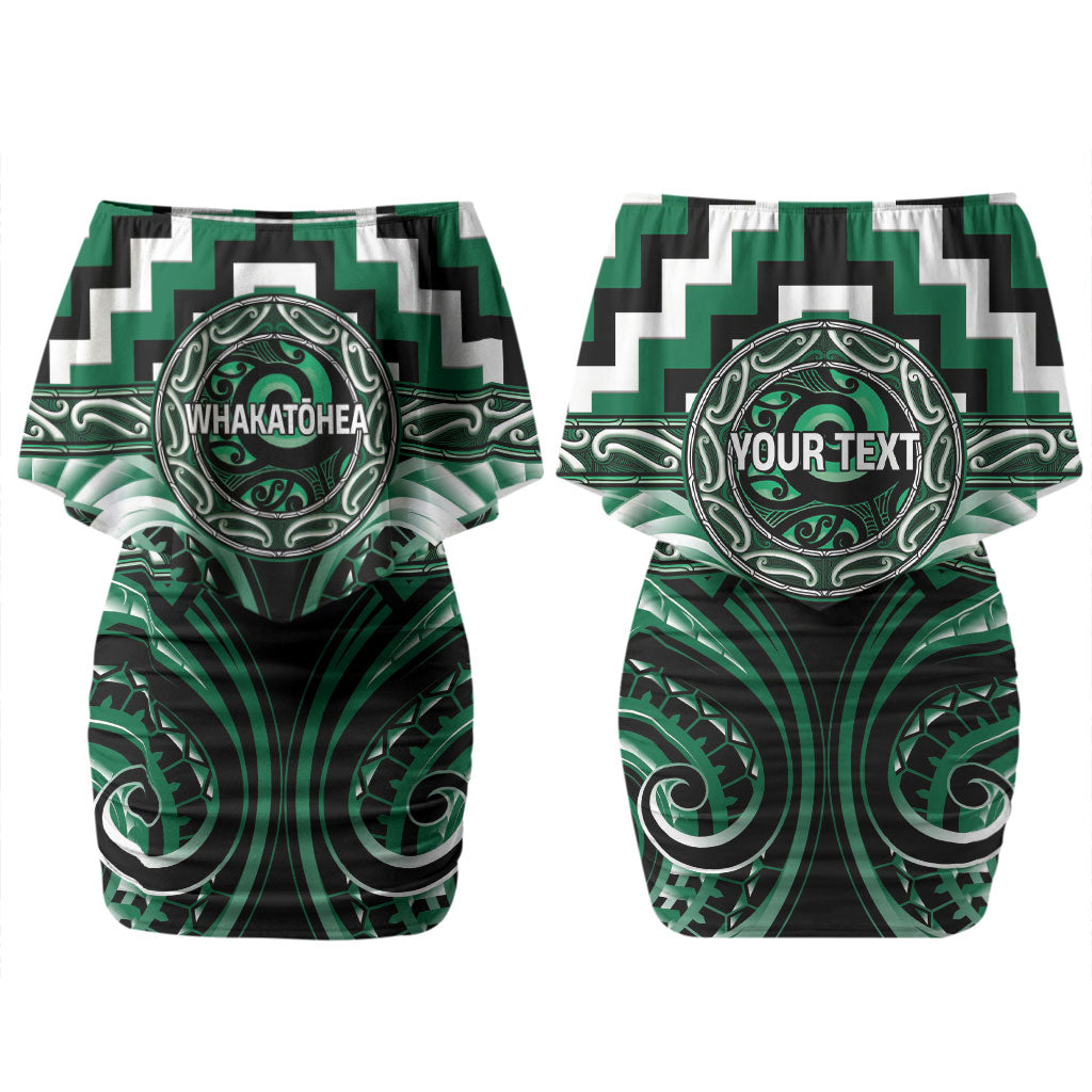 Aotearoa Whakatohea Personalised Couples Matching Off Shoulder Short Dress and Long Sleeve Button Shirt Maori Iwi Poutama Puhoro Tattoo