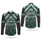 Aotearoa Whakatohea Personalised Couples Matching Off The Shoulder Long Sleeve Dress and Long Sleeve Button Shirt Maori Iwi Poutama Puhoro Tattoo