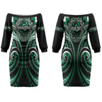 Aotearoa Whakatohea Personalised Couples Matching Off The Shoulder Long Sleeve Dress and Long Sleeve Button Shirt Maori Iwi Poutama Puhoro Tattoo