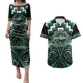 Aotearoa Whakatohea Personalised Couples Matching Puletasi and Hawaiian Shirt Maori Iwi Poutama Puhoro Tattoo