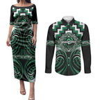 Aotearoa Whakatohea Personalised Couples Matching Puletasi and Long Sleeve Button Shirt Maori Iwi Poutama Puhoro Tattoo
