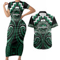 Aotearoa Whakatohea Personalised Couples Matching Short Sleeve Bodycon Dress and Hawaiian Shirt Maori Iwi Poutama Puhoro Tattoo