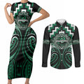 Aotearoa Whakatohea Personalised Couples Matching Short Sleeve Bodycon Dress and Long Sleeve Button Shirt Maori Iwi Poutama Puhoro Tattoo