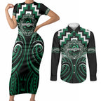 Aotearoa Whakatohea Personalised Couples Matching Short Sleeve Bodycon Dress and Long Sleeve Button Shirt Maori Iwi Poutama Puhoro Tattoo