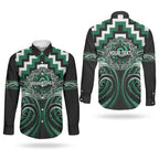 Aotearoa Whakatohea Personalised Couples Matching Short Sleeve Bodycon Dress and Long Sleeve Button Shirt Maori Iwi Poutama Puhoro Tattoo