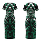 Aotearoa Whakatohea Personalised Couples Matching Short Sleeve Bodycon Dress and Long Sleeve Button Shirt Maori Iwi Poutama Puhoro Tattoo