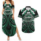 Aotearoa Whakatohea Personalised Couples Matching Summer Maxi Dress and Hawaiian Shirt Maori Iwi Poutama Puhoro Tattoo