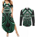 Aotearoa Whakatohea Personalised Couples Matching Summer Maxi Dress and Long Sleeve Button Shirt Maori Iwi Poutama Puhoro Tattoo