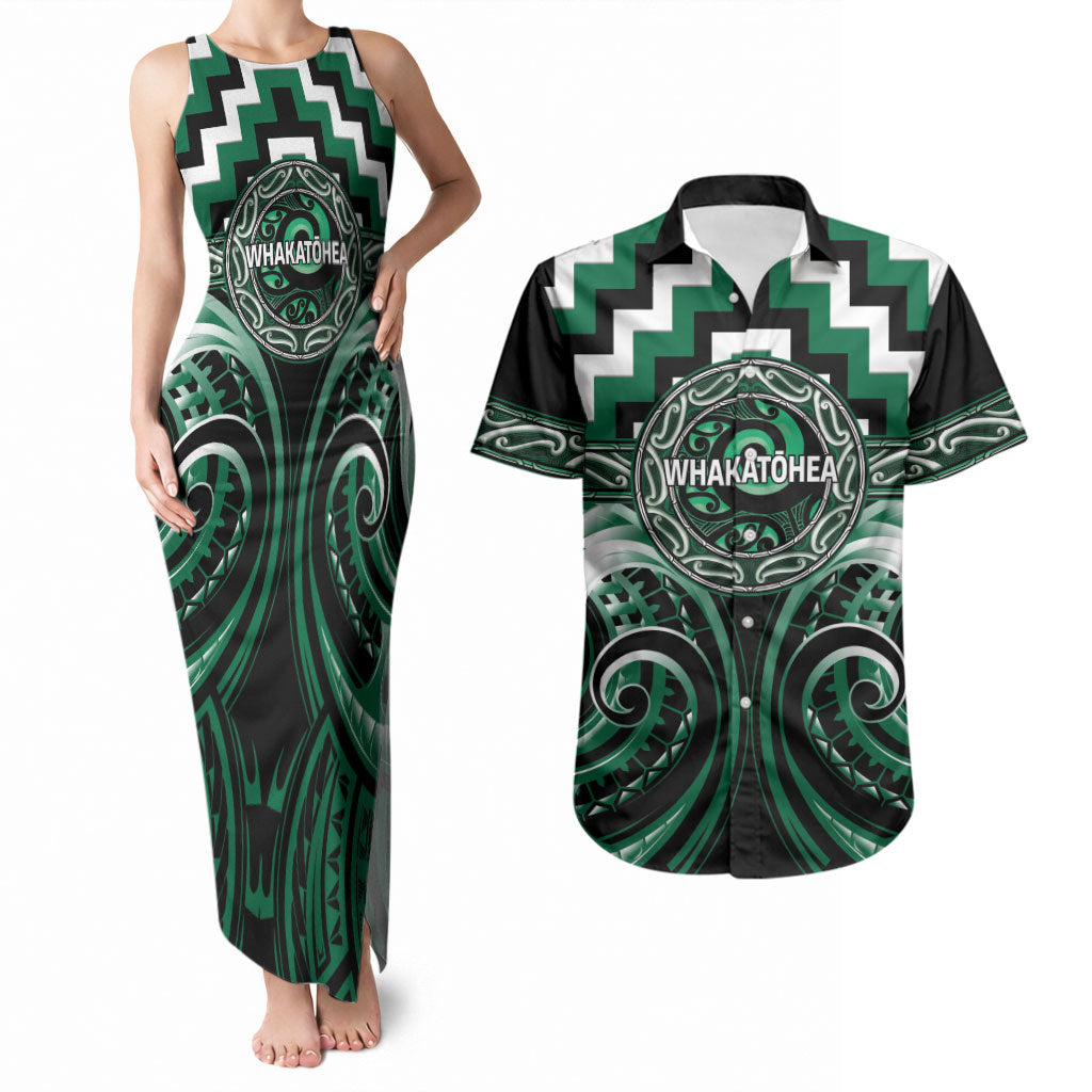 Aotearoa Whakatohea Personalised Couples Matching Tank Maxi Dress and Hawaiian Shirt Maori Iwi Poutama Puhoro Tattoo