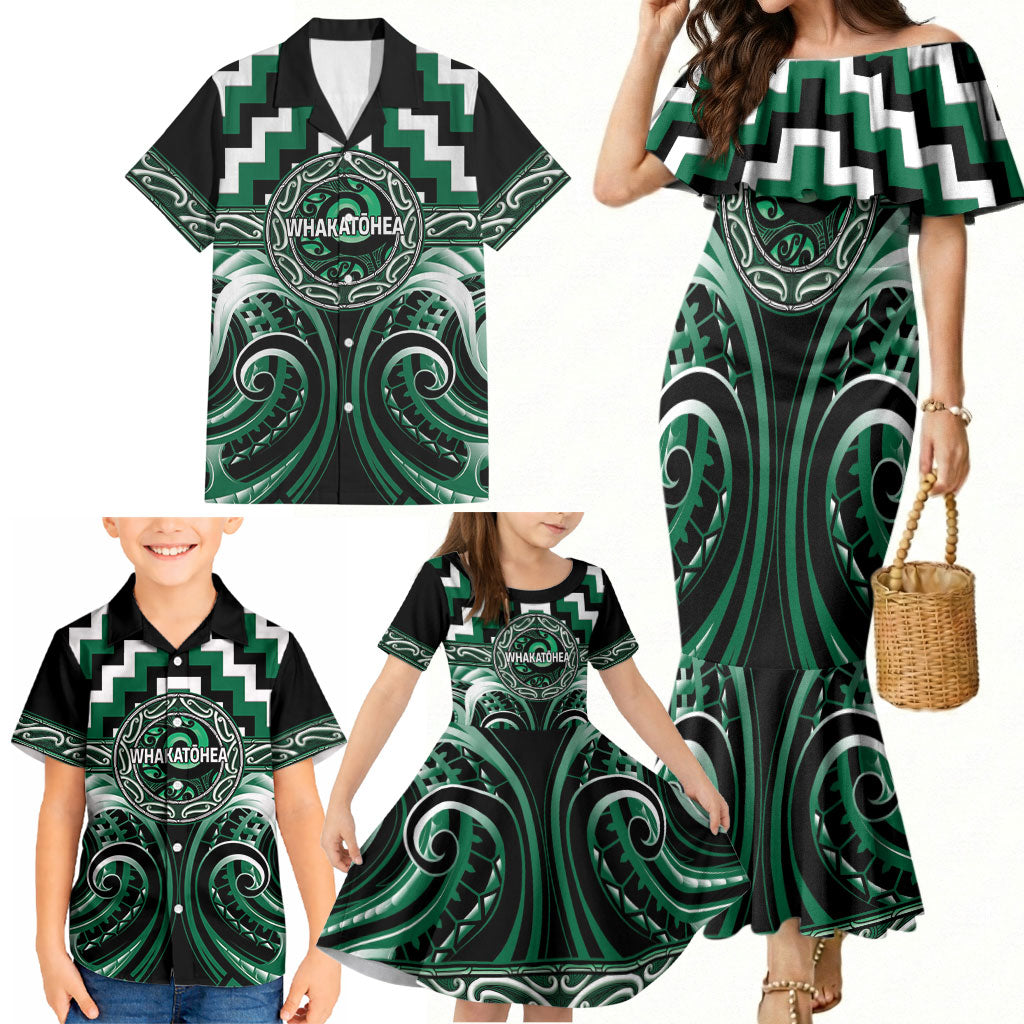 Aotearoa Whakatohea Personalised Family Matching Mermaid Dress and Hawaiian Shirt Maori Iwi Poutama Puhoro Tattoo