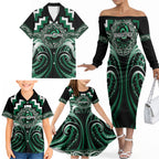 Aotearoa Whakatohea Personalised Family Matching Off The Shoulder Long Sleeve Dress and Hawaiian Shirt Maori Iwi Poutama Puhoro Tattoo
