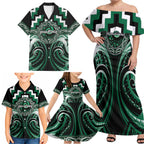 Aotearoa Whakatohea Personalised Family Matching Off Shoulder Maxi Dress and Hawaiian Shirt Maori Iwi Poutama Puhoro Tattoo