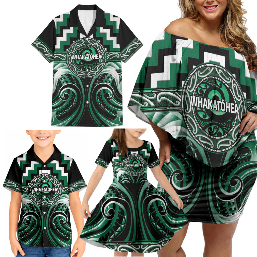 Aotearoa Whakatohea Personalised Family Matching Off Shoulder Short Dress and Hawaiian Shirt Maori Iwi Poutama Puhoro Tattoo