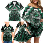 Aotearoa Whakatohea Personalised Family Matching Off Shoulder Short Dress and Hawaiian Shirt Maori Iwi Poutama Puhoro Tattoo