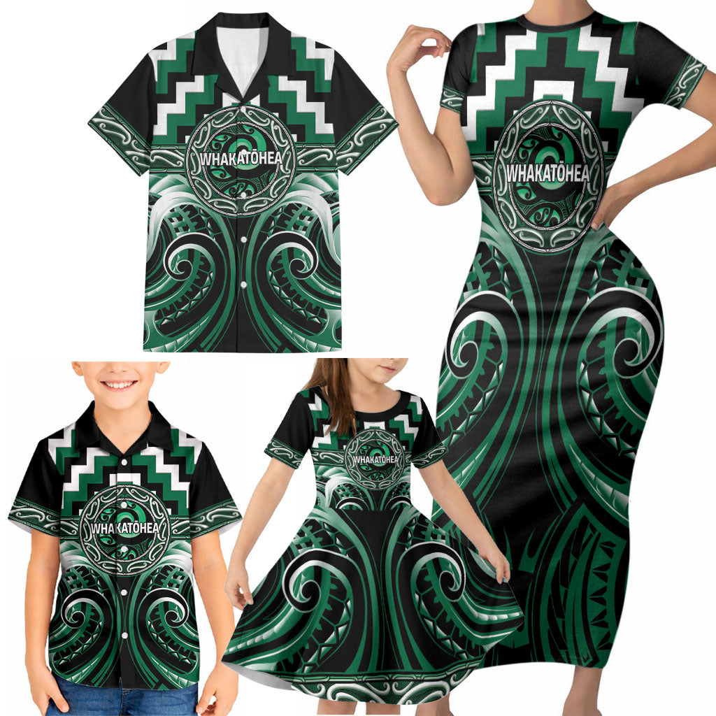 Aotearoa Whakatohea Personalised Family Matching Short Sleeve Bodycon Dress and Hawaiian Shirt Maori Iwi Poutama Puhoro Tattoo