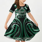 Aotearoa Whakatohea Personalised Kid Short Sleeve Dress Maori Iwi Poutama Puhoro Tattoo