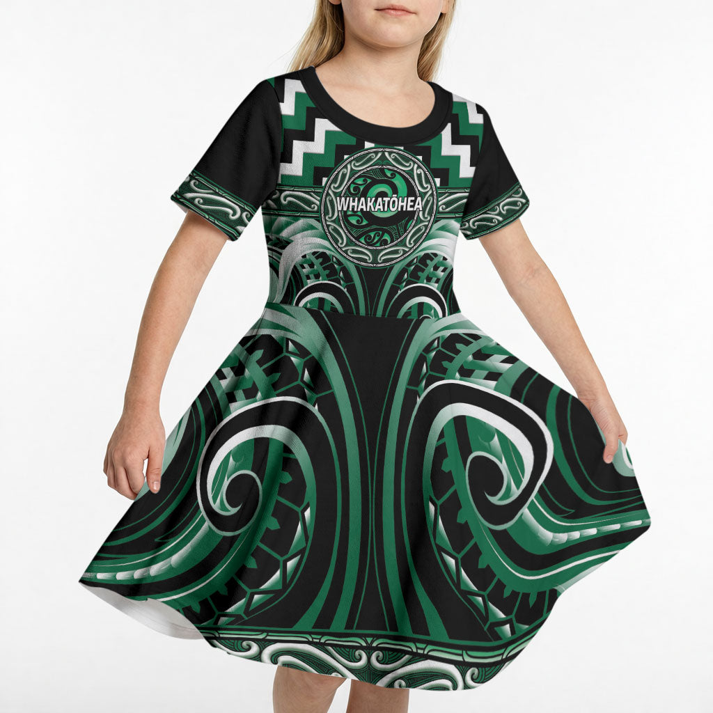 Aotearoa Whakatohea Personalised Kid Short Sleeve Dress Maori Iwi Poutama Puhoro Tattoo