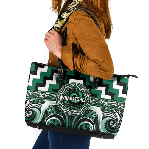 Aotearoa Whakatohea Leather Tote Bag Maori Iwi Poutama Puhoro Tattoo