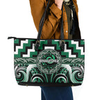 Aotearoa Whakatohea Leather Tote Bag Maori Iwi Poutama Puhoro Tattoo
